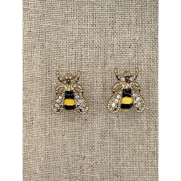 Crystals Bee Stud Earrings - Picture 1 of 5